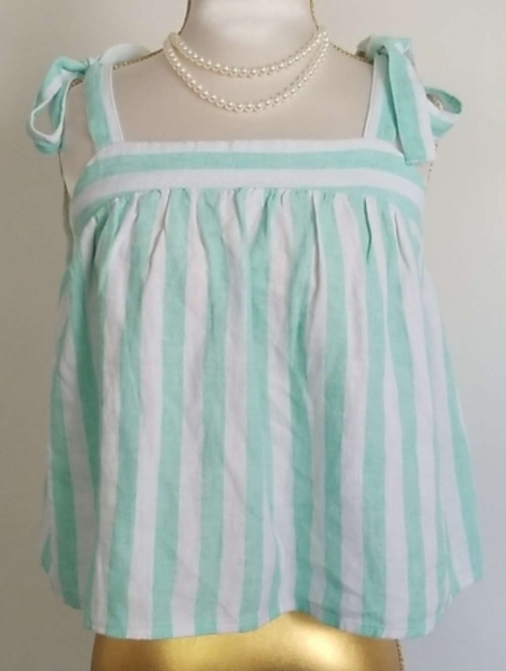 Stoney Clover Lane x Target Mint Green White Striped Linen Blend Crop Tank Top - Picture 2 of 12